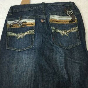 NEW London Jean Sz 27 Dark Wash Bling Studs Zipper Pockets Hippy Womans